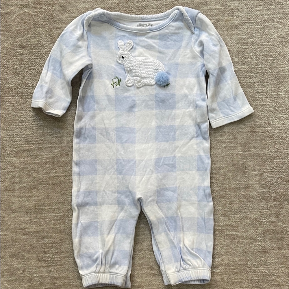 Mud Pie Blue and White Bunny Romper